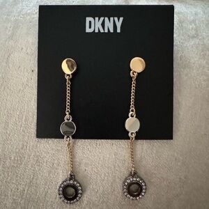 NWT: DKNY Tri-Tone Crystal Drop Earrings
